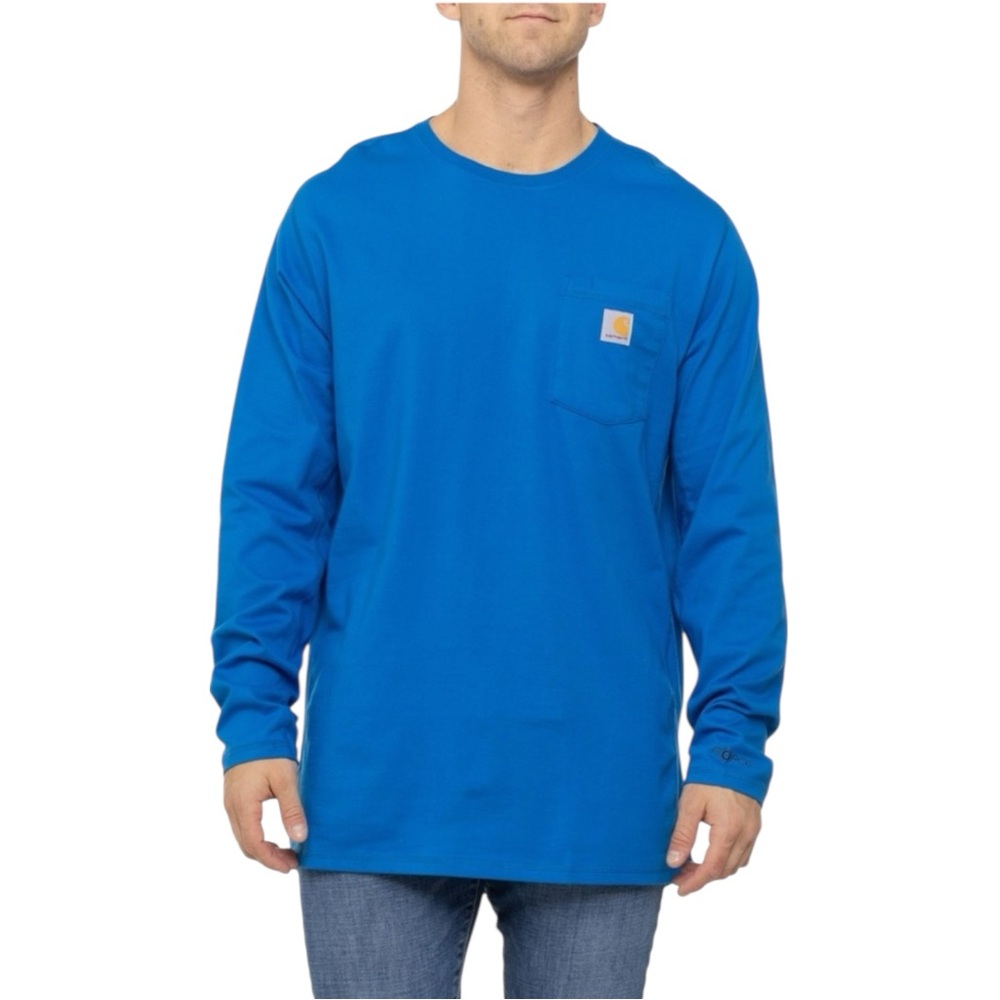 CARHARTT Classic Blue Crewneck w/ Pocket Sleeve Spellout Size Small — washed